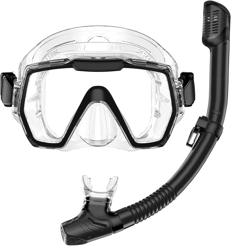 Honlanor Snorkel Set Adults Snorkeling Gear Anti-Leak and Anti-Fog Tempered Glass Lens Panoramic View Swim Mask Dry Top Snorkel Kit for Snorkeling Scuba Diving Swimming Travel with Carry Bag - Image 1